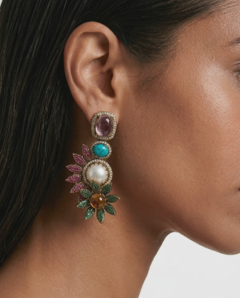 Kashvi Multicolor Pearl Polki Statement Stud Earrings