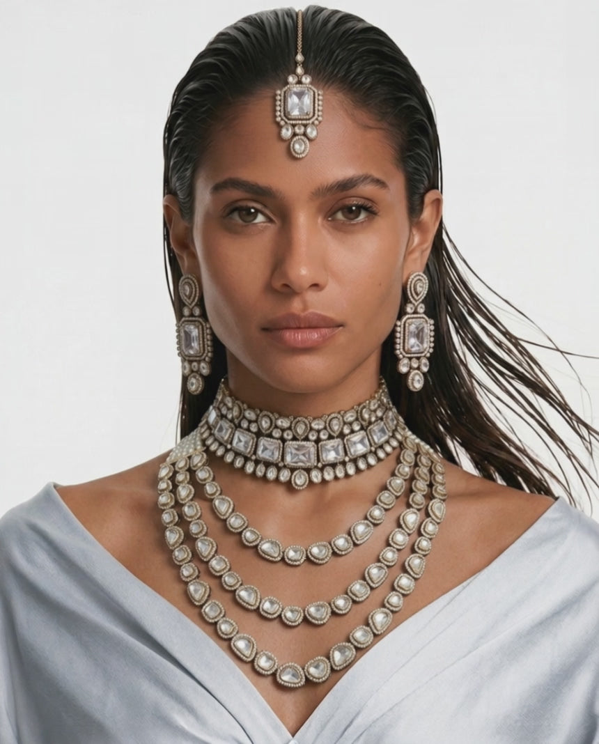 Adoor Ruby Meena Dimonte Pearl Drop Hasdi ketting set (ketting en oorbellen)