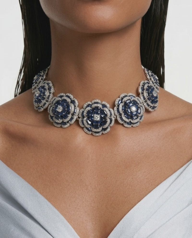 Corte de cojín esmeralda con detalles de circón y un gran juego de collar de piedra esmeralda (collar y aretes)