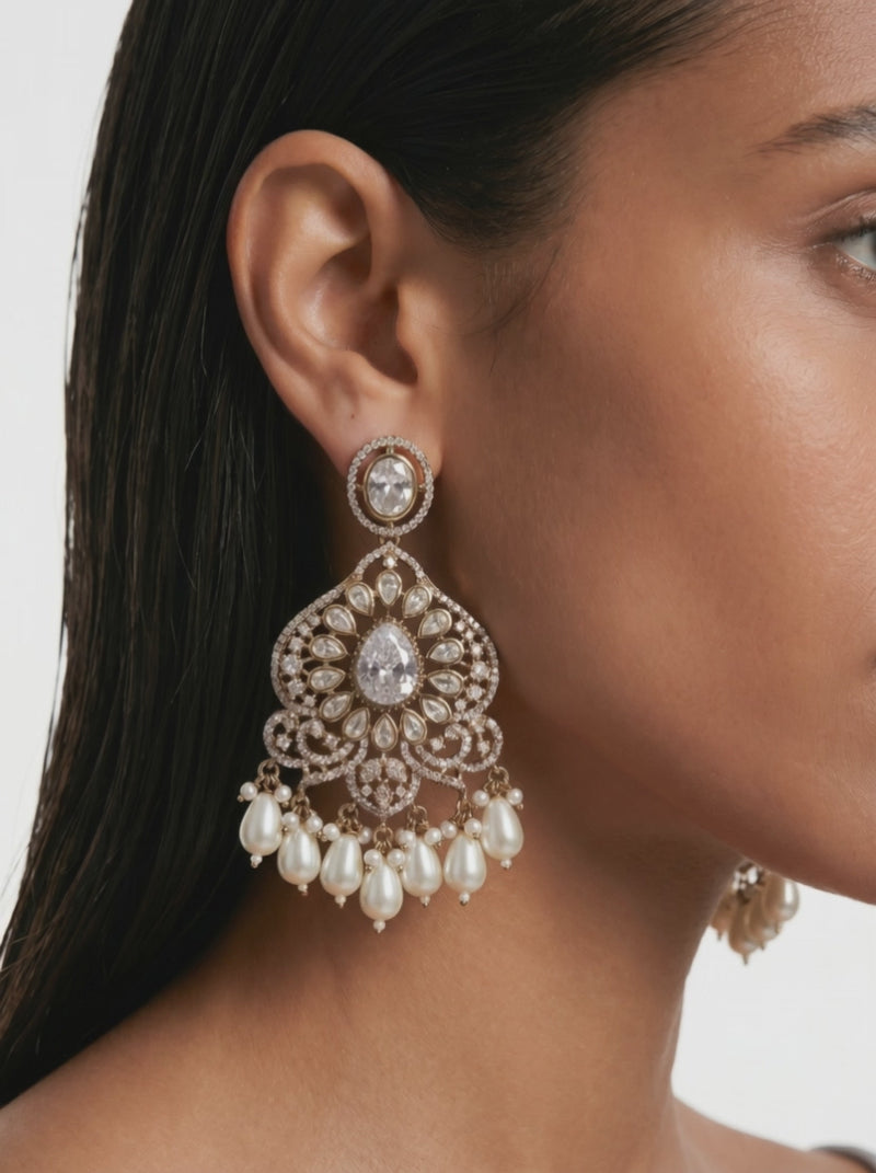 Sumayyah Pearls & Moissanite & Zircon Studded Statement Earrings