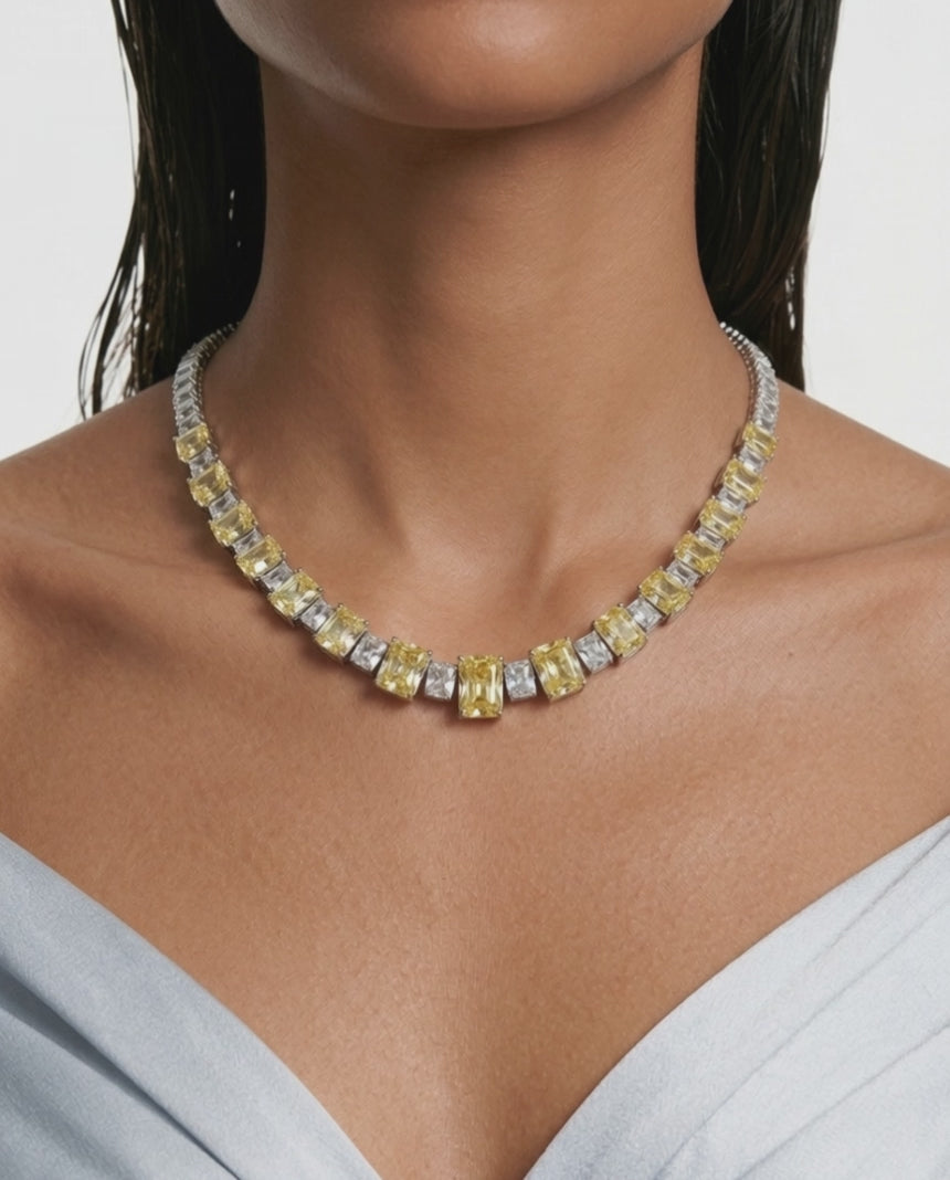 Dima Citrine and Diamond-Like Zircon Statement Necklace Set (Necklace & Earrings)