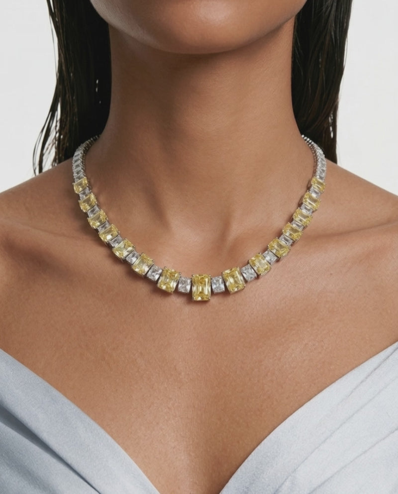 Dima Citrine and Diamond-Like Zircon Statement Necklace Set (Necklace & Earrings)