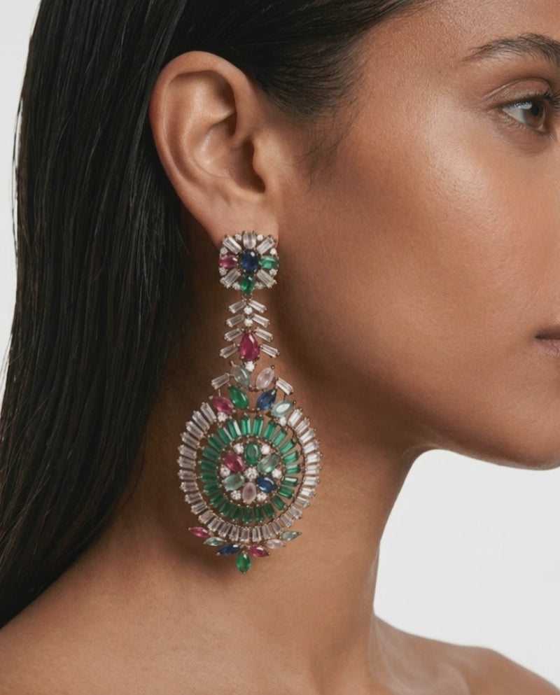 Elara Emerald Multicolor Diamond-Like Zircon Earrings