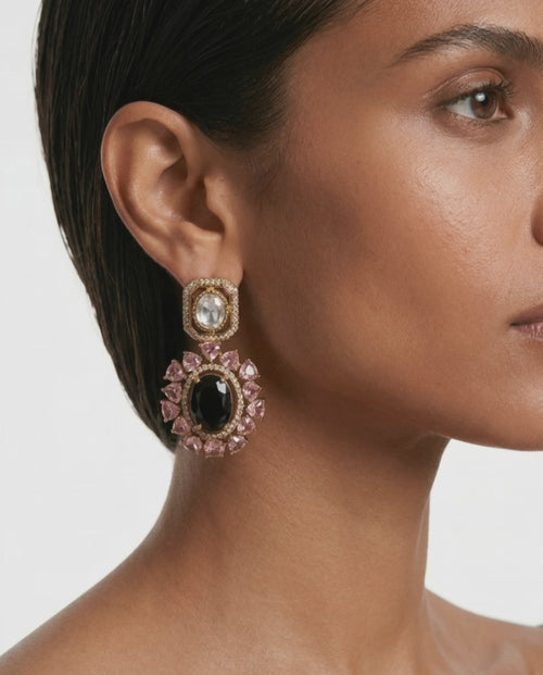 Raya Pink & Sapphire Polki Statement Stud Earrings