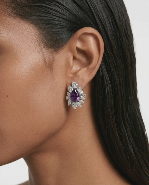 Lunéa Diamond-Like Zircon Purple Floral Stud Earrings
