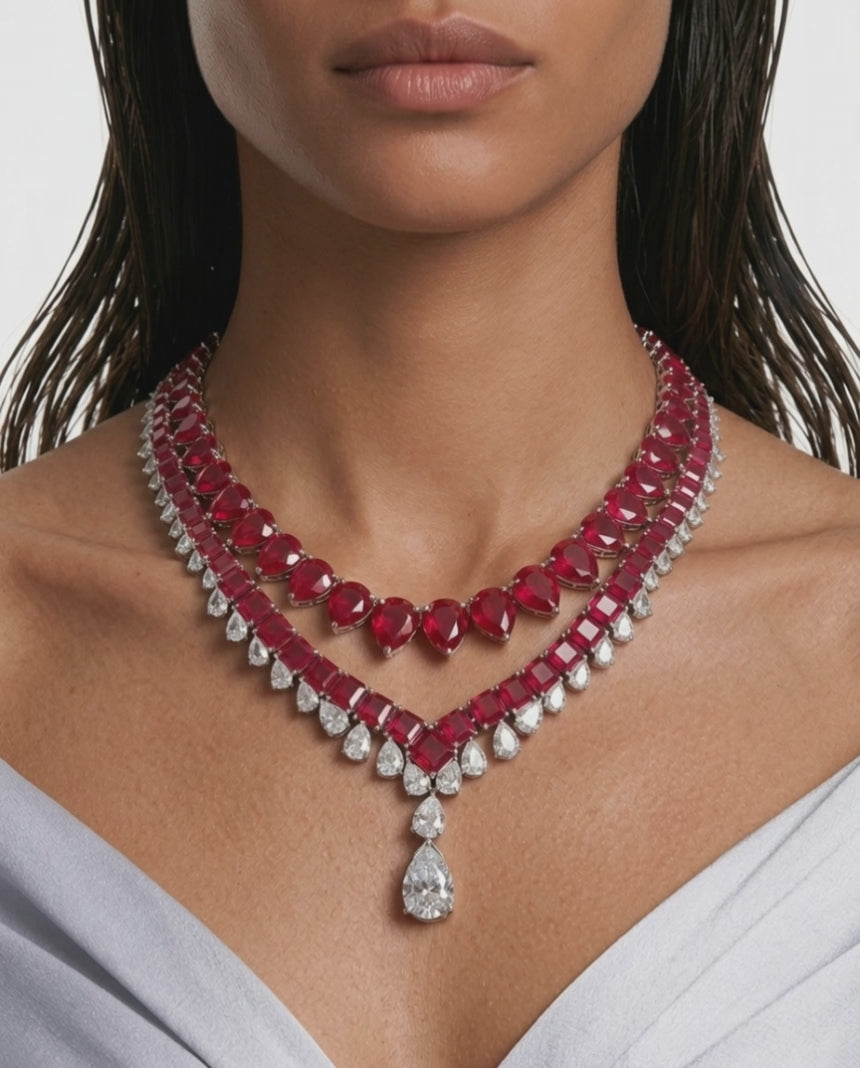 Maharani Citrine Square Drop Diamonte statement ketting & citrine tennis ketting set (oorbellen en ketting)
