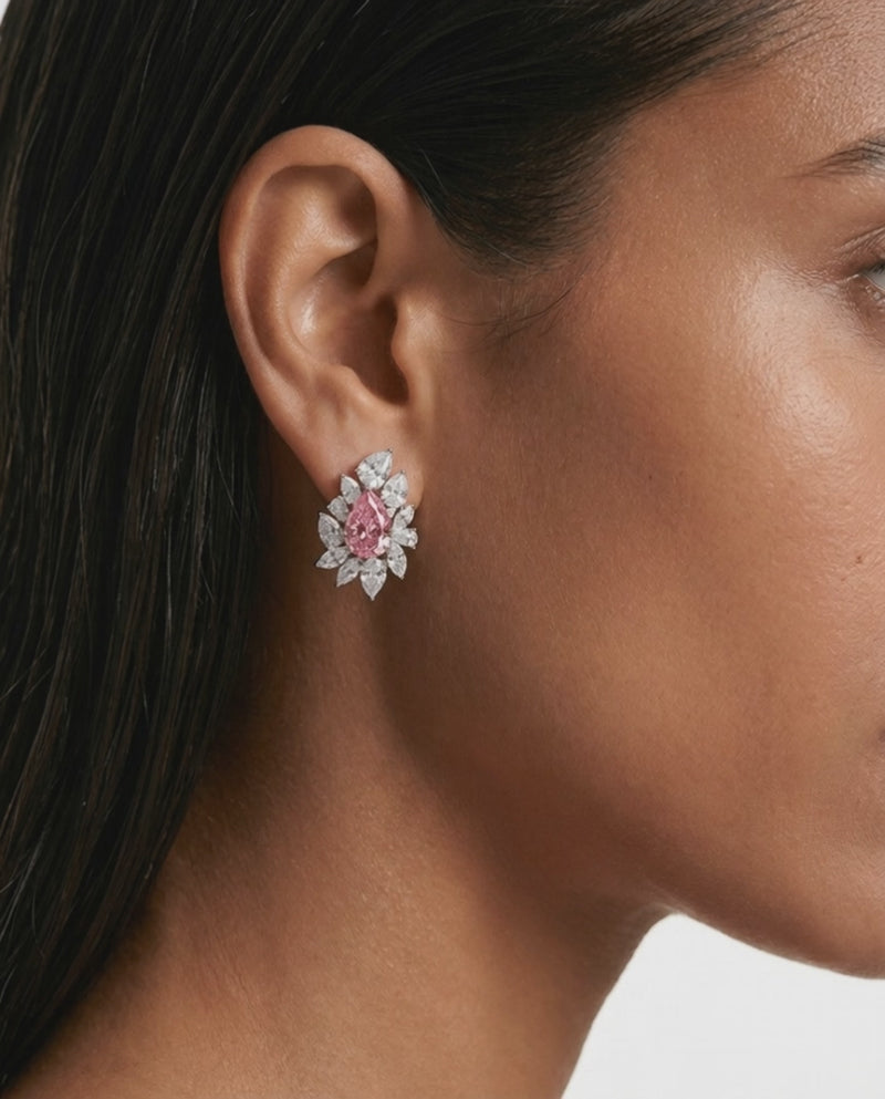 Lunéa Diamond-Like Zircon Pink Floral Stud Earrings