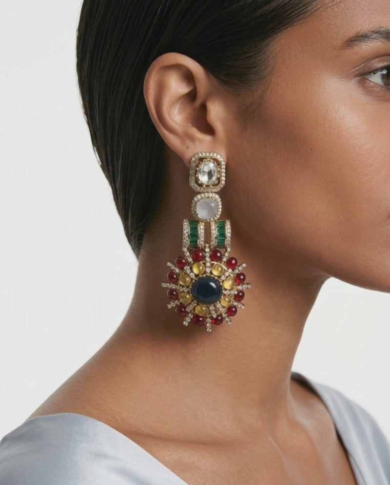 Maira Multi-Colour & Moissanite Polki Kundan Earrings