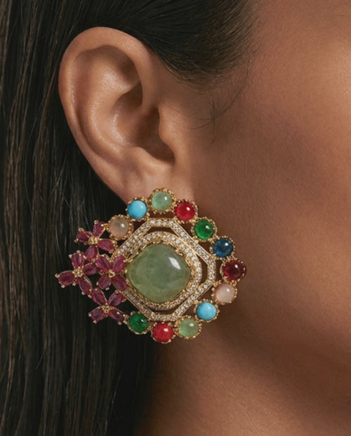 Naeya Multicolor Emerald Stud Earrings