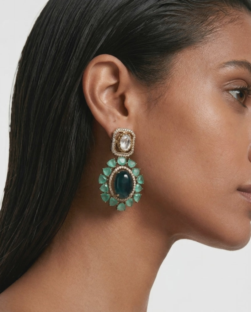 Raya Mint & Sapphire Polki Statement Stud Earrings