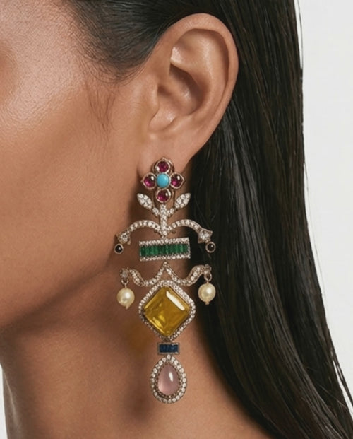 Siyana Citrine Multicolor Floral Vine Statement Earrings