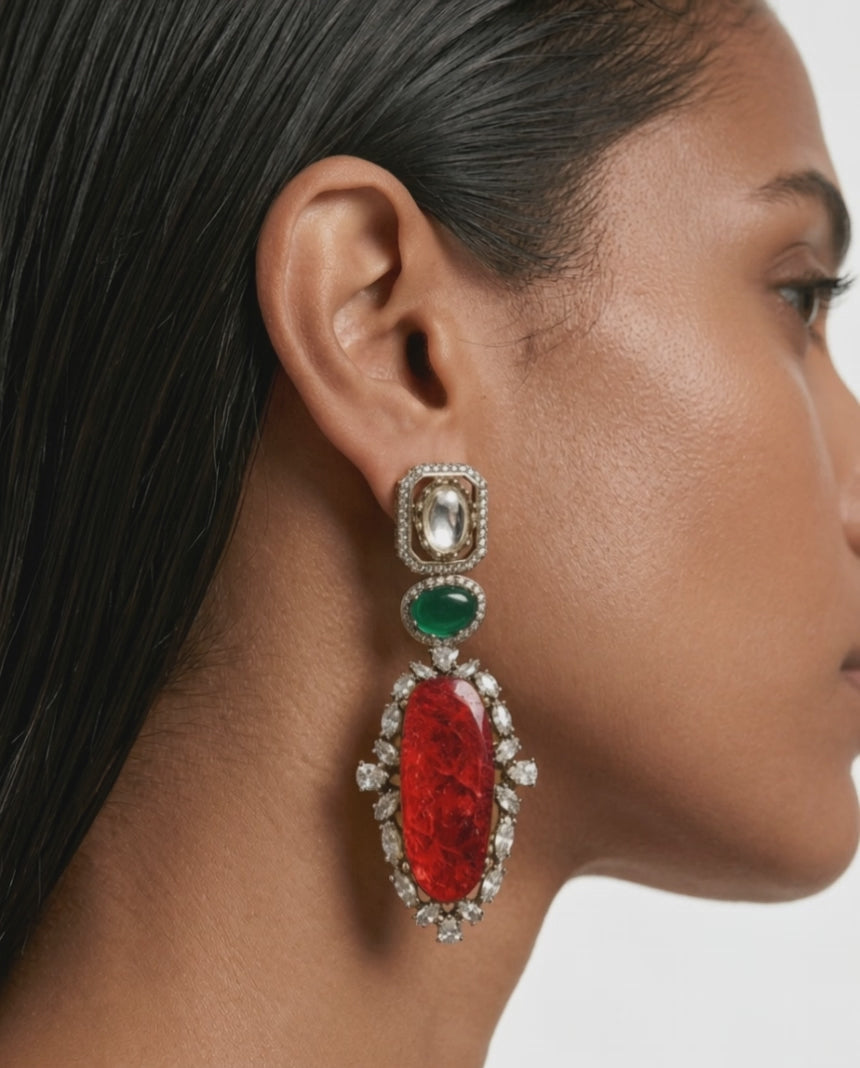 Wajiha Emeralds, Rubies & Moissanite Polki Kundan Earrings