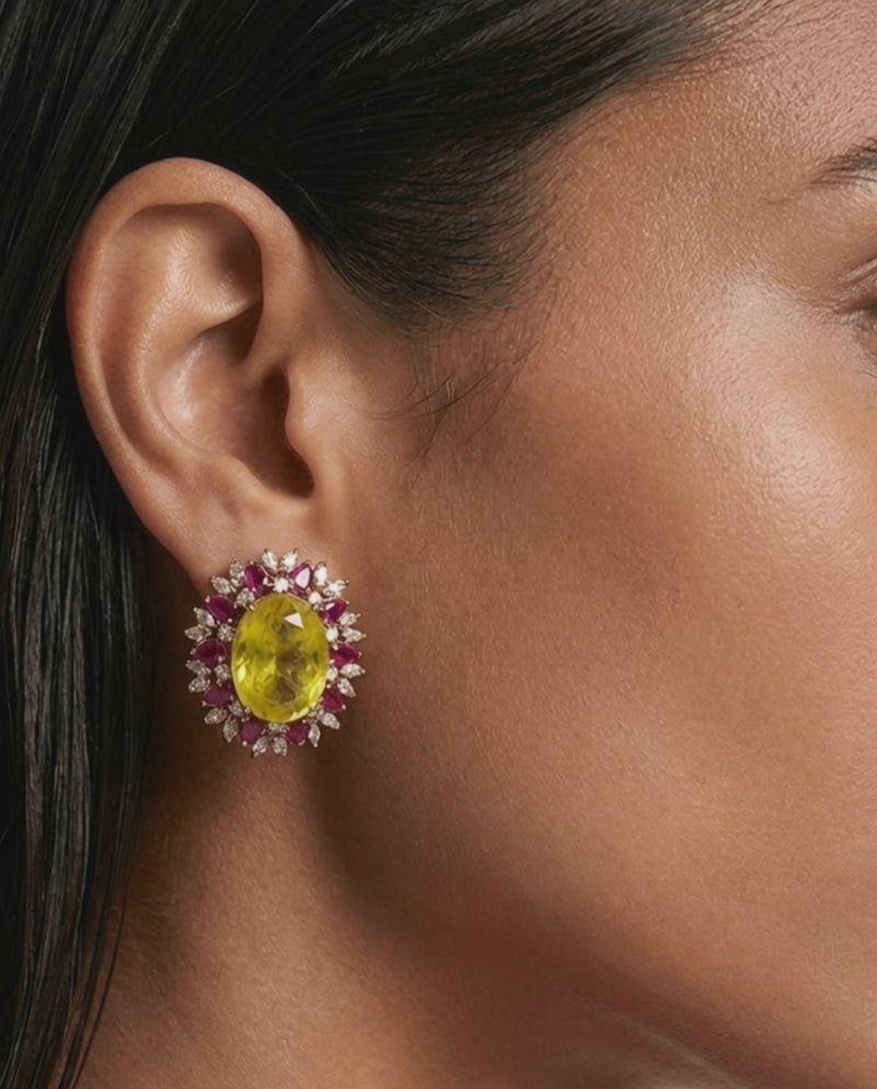 Aelina Polki Kundan Citrine Stud Earrings