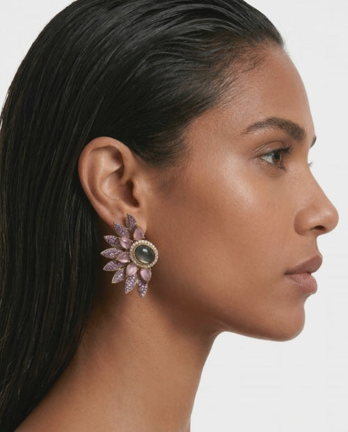 Zafira Mini Purple & Pink Floral Statement Stud Earrings
