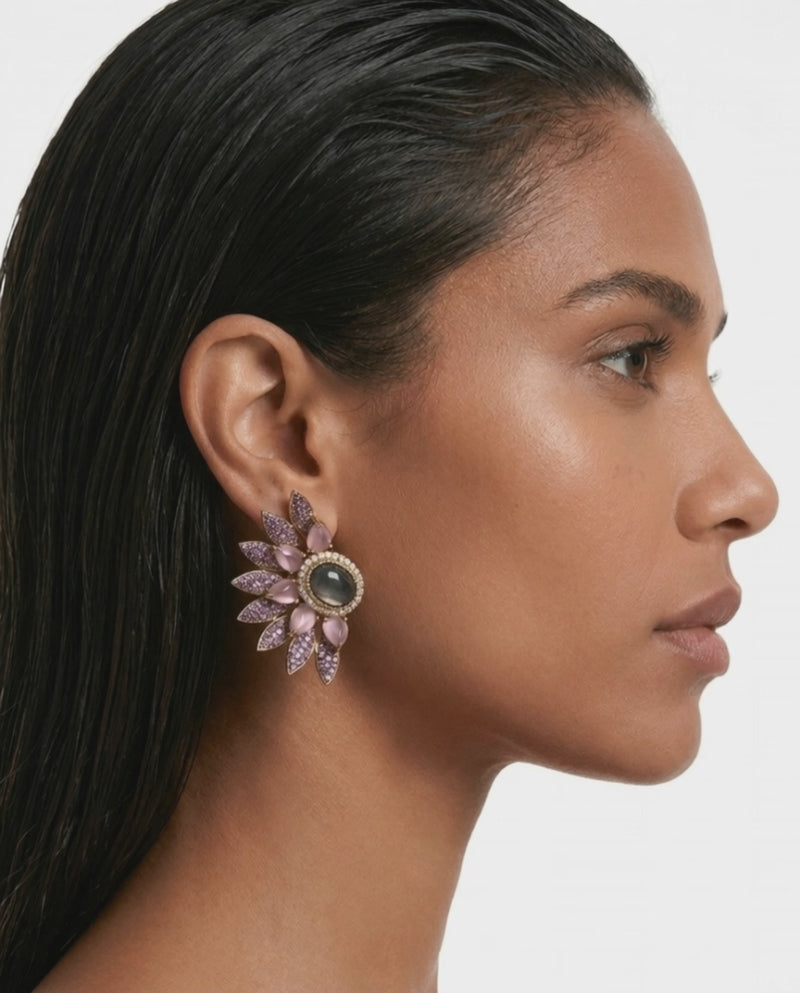 Zafira Mini Purple & Pink Floral Statement Stud Earrings