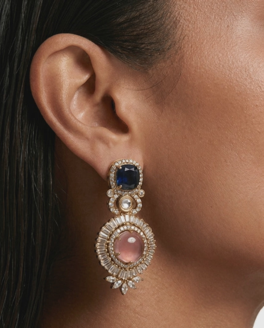 Aveen Diamond-Like Zircon Pink Halo Statement Earrings