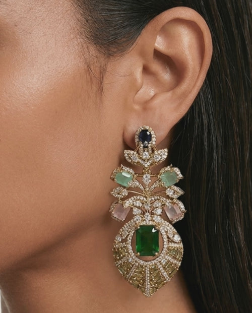 Naira Emerald Multicolor Diamond-Like Zircon Statement Earrings