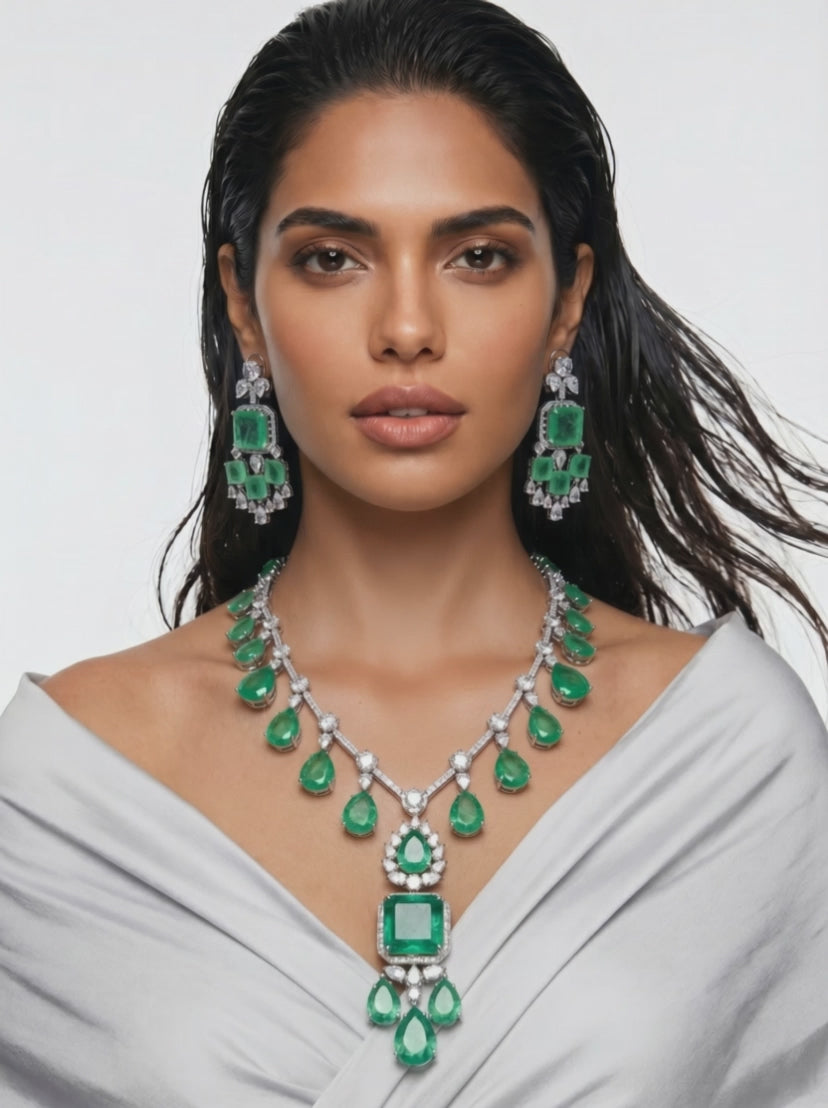 Adoor Ruby Meena Dimonte Pearl Drop Hasdi ketting set (ketting en oorbellen)