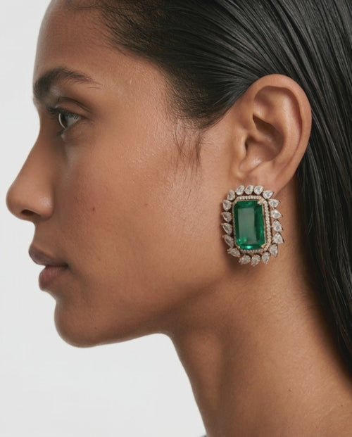 Badriya Emeralds & Moissanite Polki Kundan Earrings