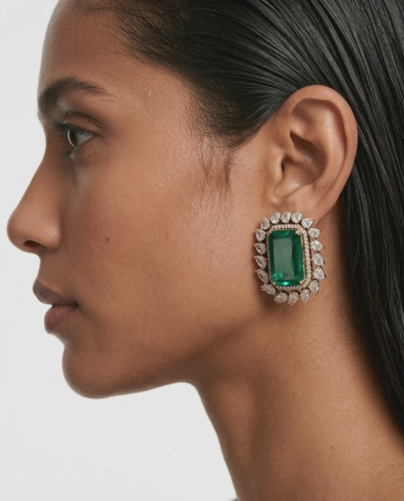 Badriya Emeralds & Moissanite Polki Kundan Earrings