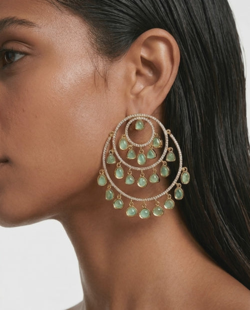 Zariya Moissanite Polki Kundan Sapphire Hoop Earrings