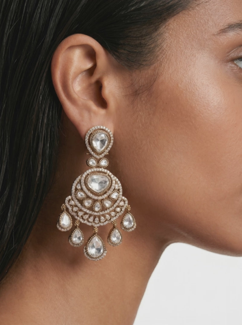 Halima Moissanite & Zircon Studded Statement Earrings