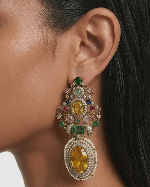 Aiza Citrine Multicolor Diamond-Like Zircon Statement Earrings