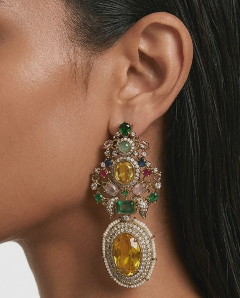 Aiza Citrine Multicolor Diamond-Like Zircon Statement Earrings