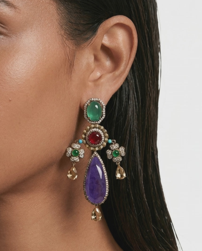 Elira Sapphire Multicolor Jewel Drop Statement Earrings
