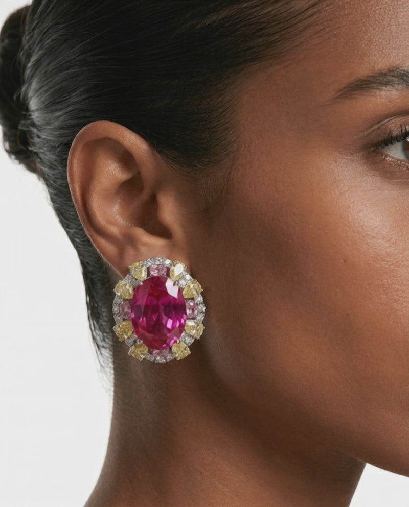 Ami Pink Diamond Oval Stud Earrings