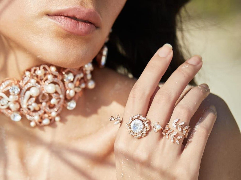 Rue Rose Gold Diamond Crystal Ring — worn on hand — Prerto