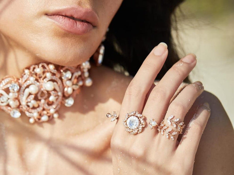 Rue Rose Gold Diamond Crystal Ring — worn on hand — Prerto