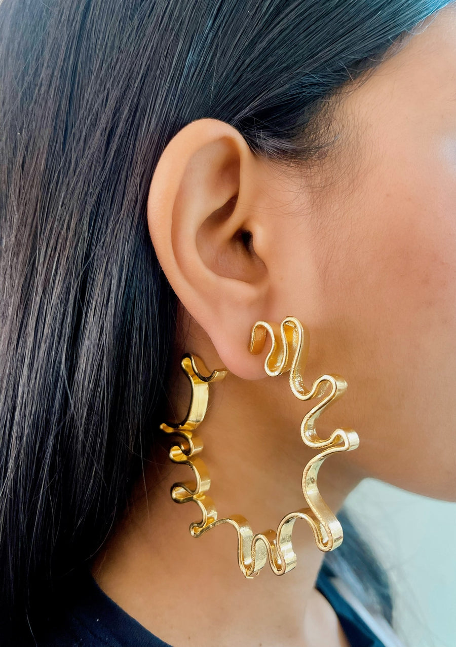 Serpentine Gold Hoop Earrings