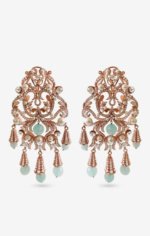 Sirena Pearl Diamond Drop Earrings — angled view — Prerto