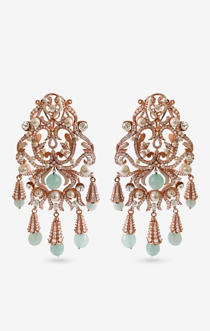 Sirena Pearl Diamond Drop Earrings — angled view — Prerto