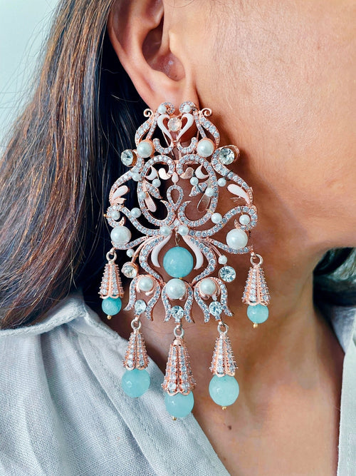 Sirena Pearl Diamond Drop Earrings — worn on model — Prerto