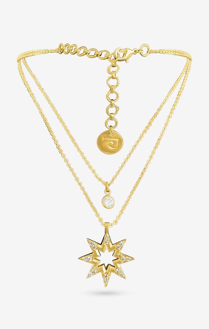 Stella Gold Star Charm Pendant Necklace — detail view — Prerto