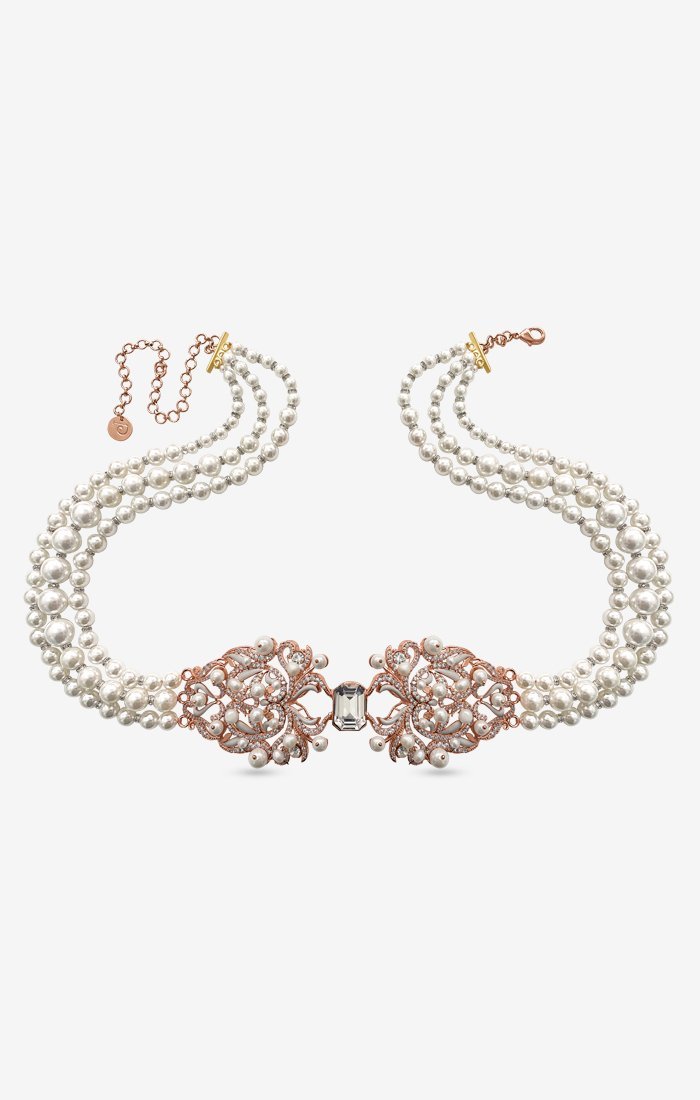 Suki Pearl Crystal Bridal Waist Belt — detail close-up — Prerto