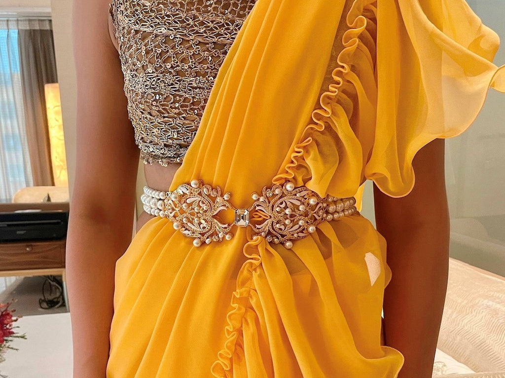 Suki Pearl Crystal Bridal Waist Belt by Prerto — Indian bridal jewellery accessory