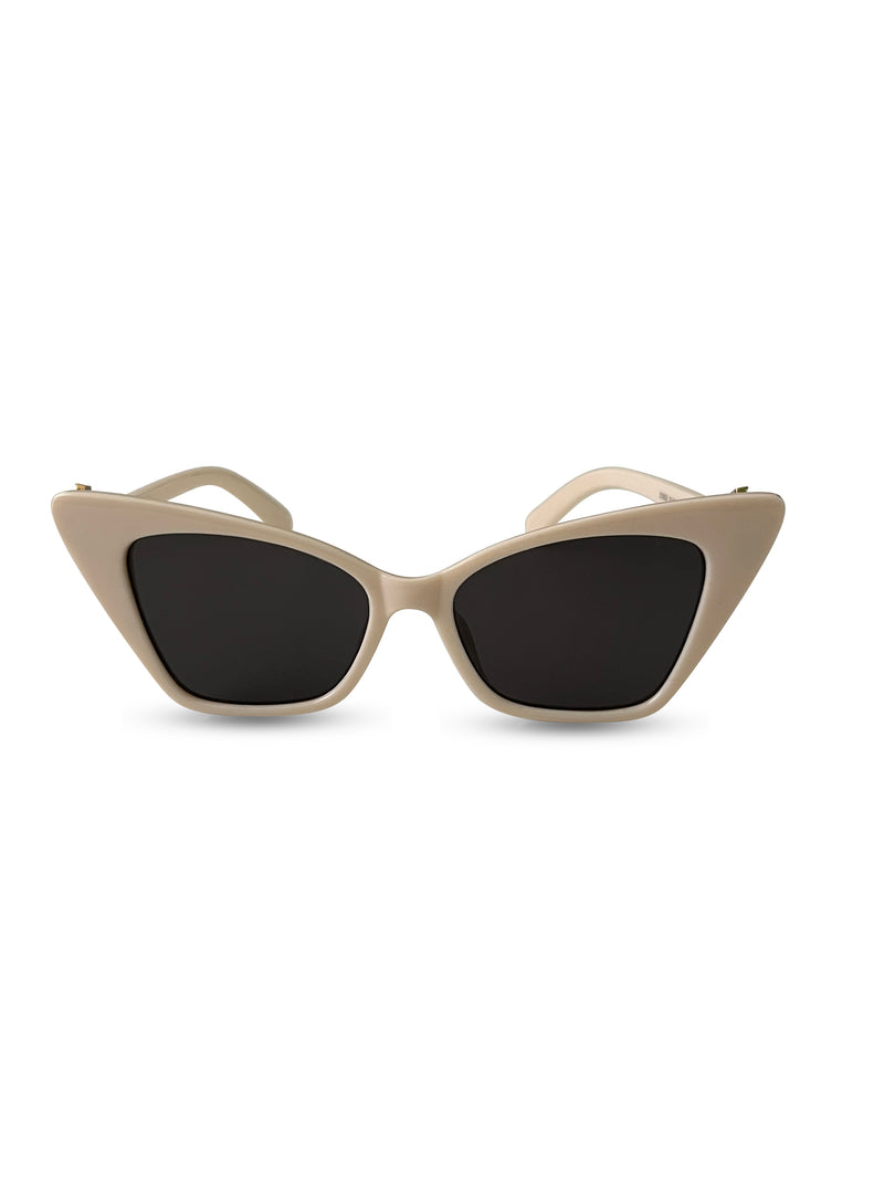 Personalised White Cat Eye Sunglasses by Prerto — worn on model