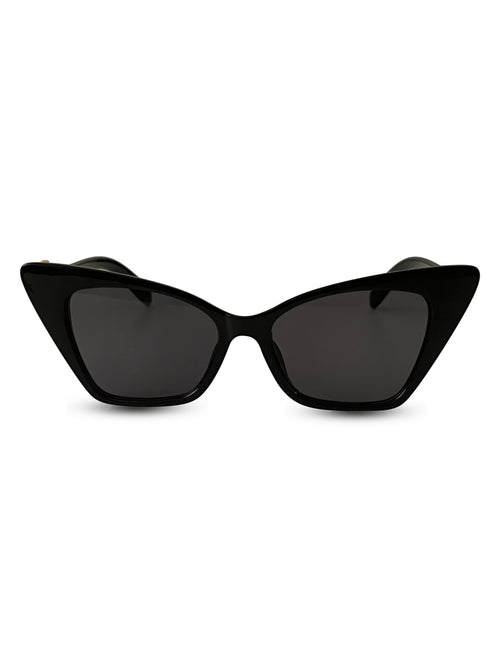 Personalised Black Cat Eye Sunglasses by Prerto — worn on model