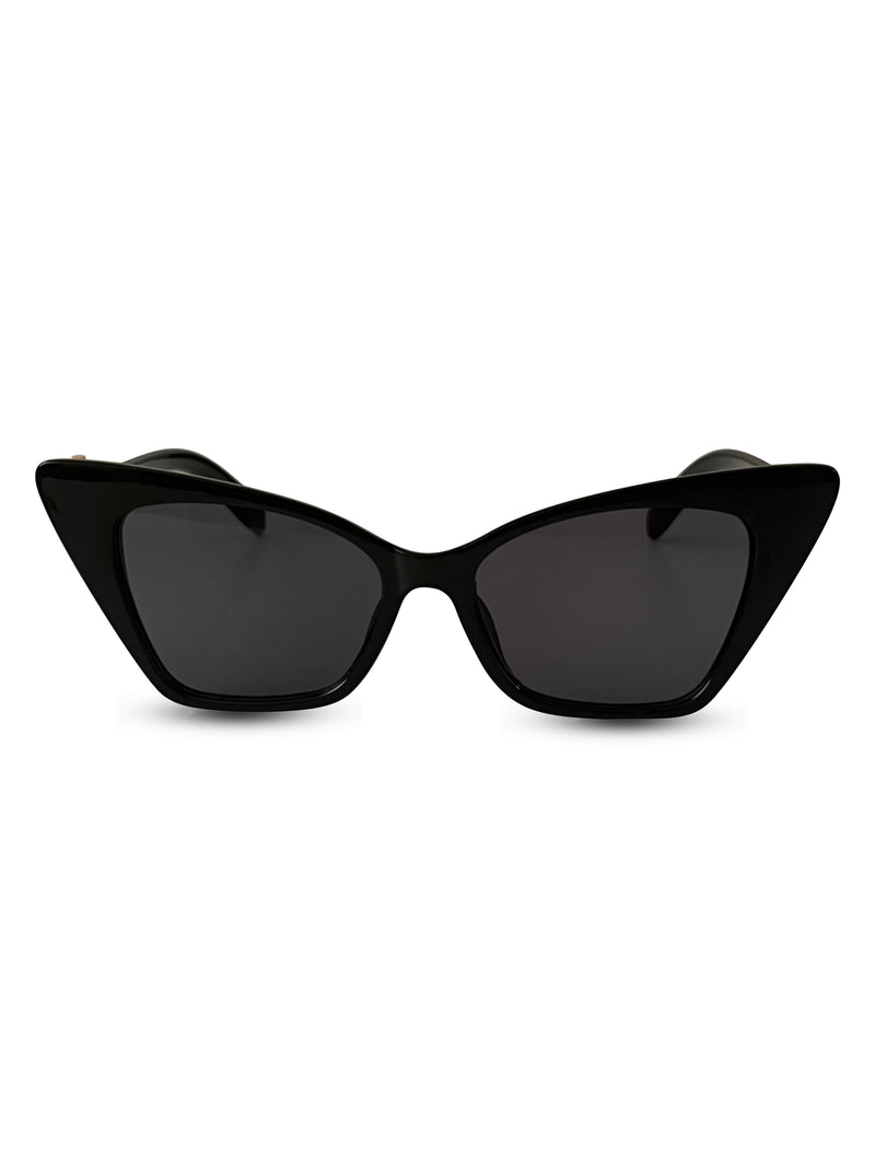 Personalised Black Cat Eye Sunglasses by Prerto — worn on model