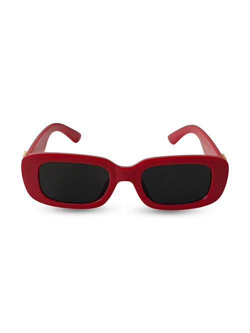 Personalised Cherry Red Sunglasses by Prerto — worn on model