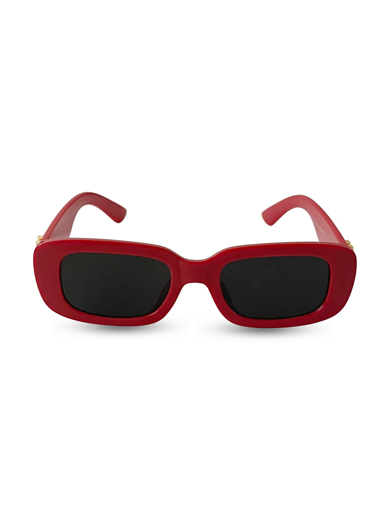 Personalised Cherry Red Sunglasses by Prerto — worn on model