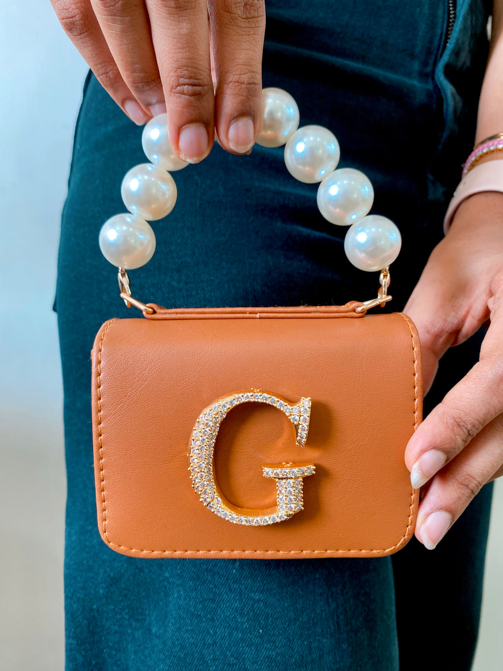 Personalised Brown Nano Bag by Prerto — styled view