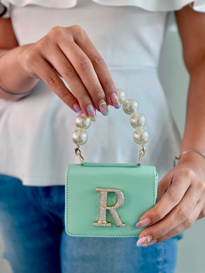 Personalised Mint Green Nano Bag by Prerto — styled view