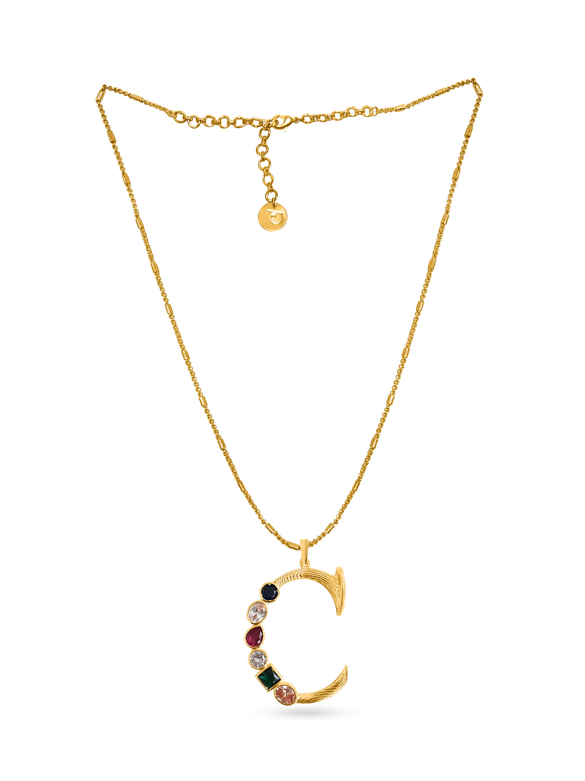 Grande Iniziale Gold Initial Stone Pendant Necklace — flat lay — Prerto