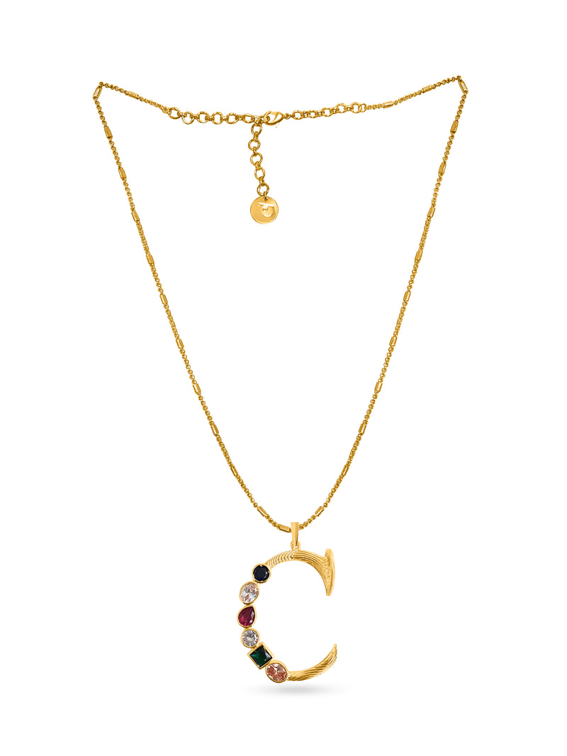 Grande Iniziale Gold Initial Stone Pendant Necklace — flat lay — Prerto
