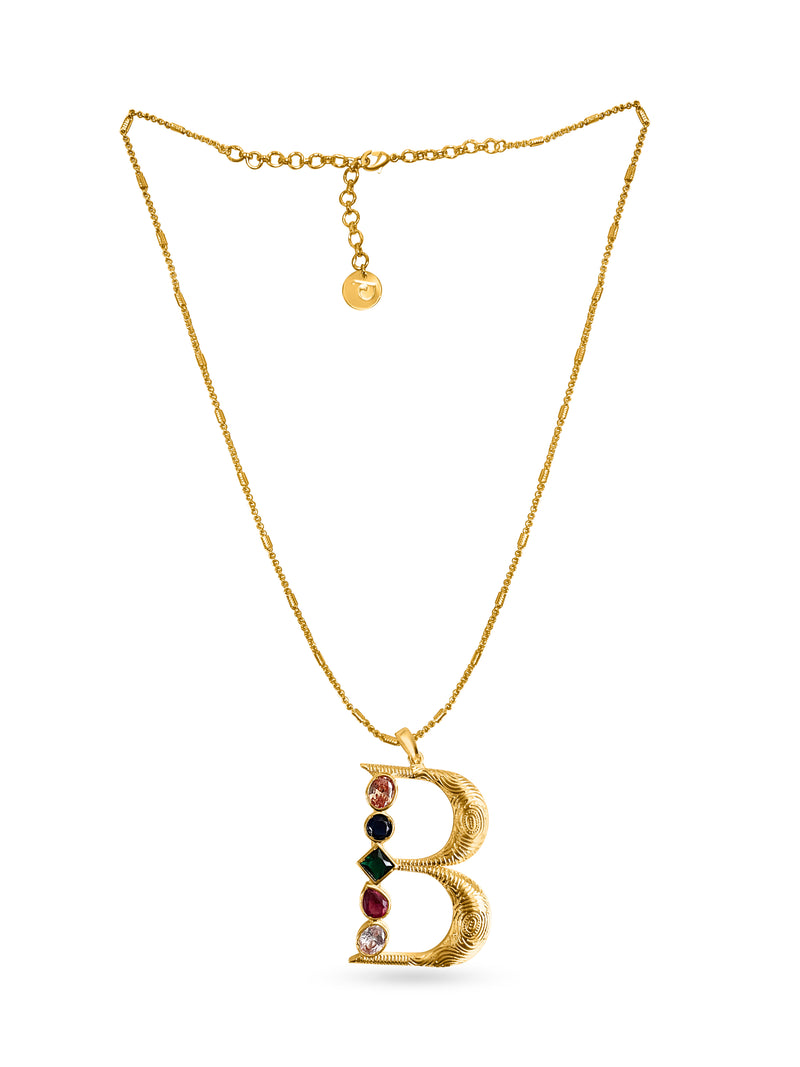 Grande Iniziale Gold Initial Stone Pendant Necklace — angled view — Prerto