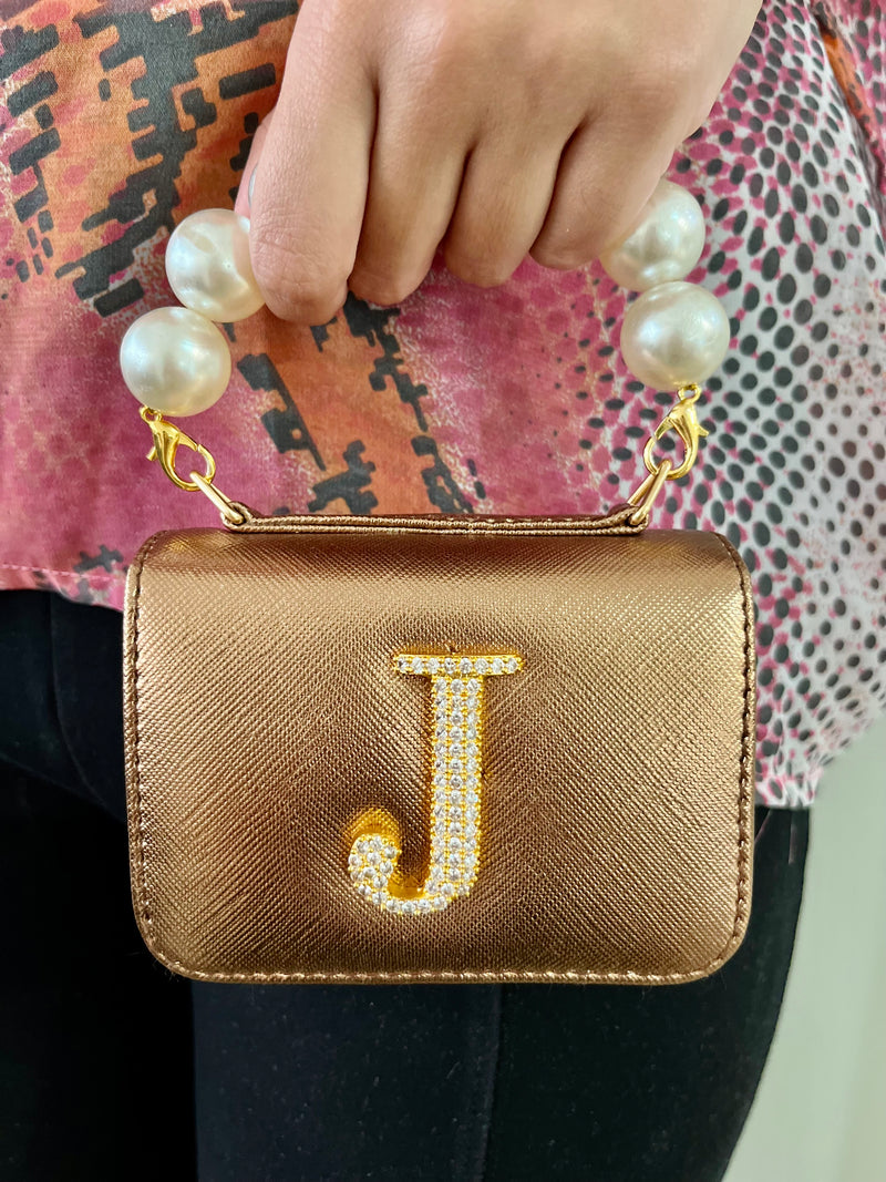 Personalised Bronze Nano Bag by Prerto — styled view